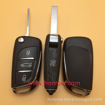 Hot sale products--Original Peugeot 3 button modified flip remote key blank with HU83 407 Blade- 3Button -Trunk- With battery pl